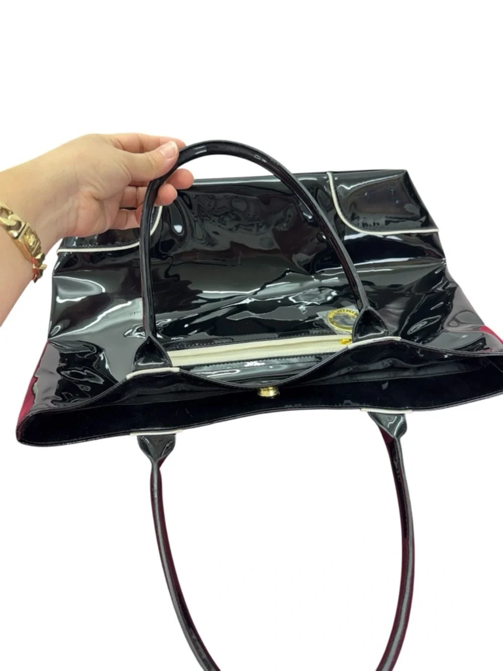 Stee lauder Classic Black Patent Tote with Gold Accent - Picture 8 of 10